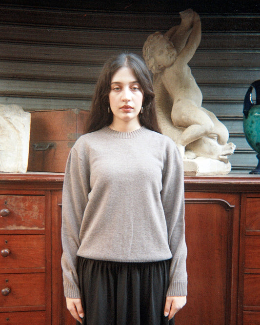 Pull col montant BARDO taupe en laine et cachemire, tricoté en France — CHEZ NOUS