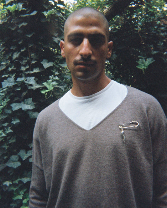 Pull col V SALAMBO en laine et cachemire - Taupe