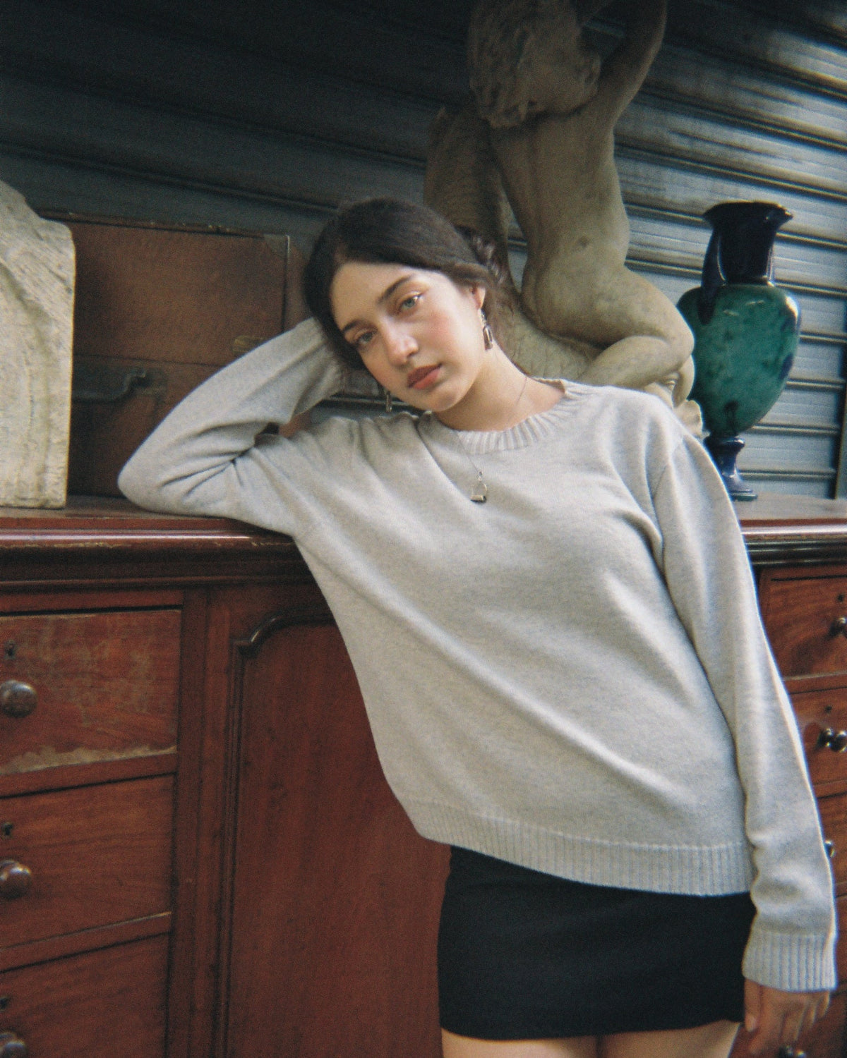 Pull col montant BARDO en laine et cachemire - Gris clair