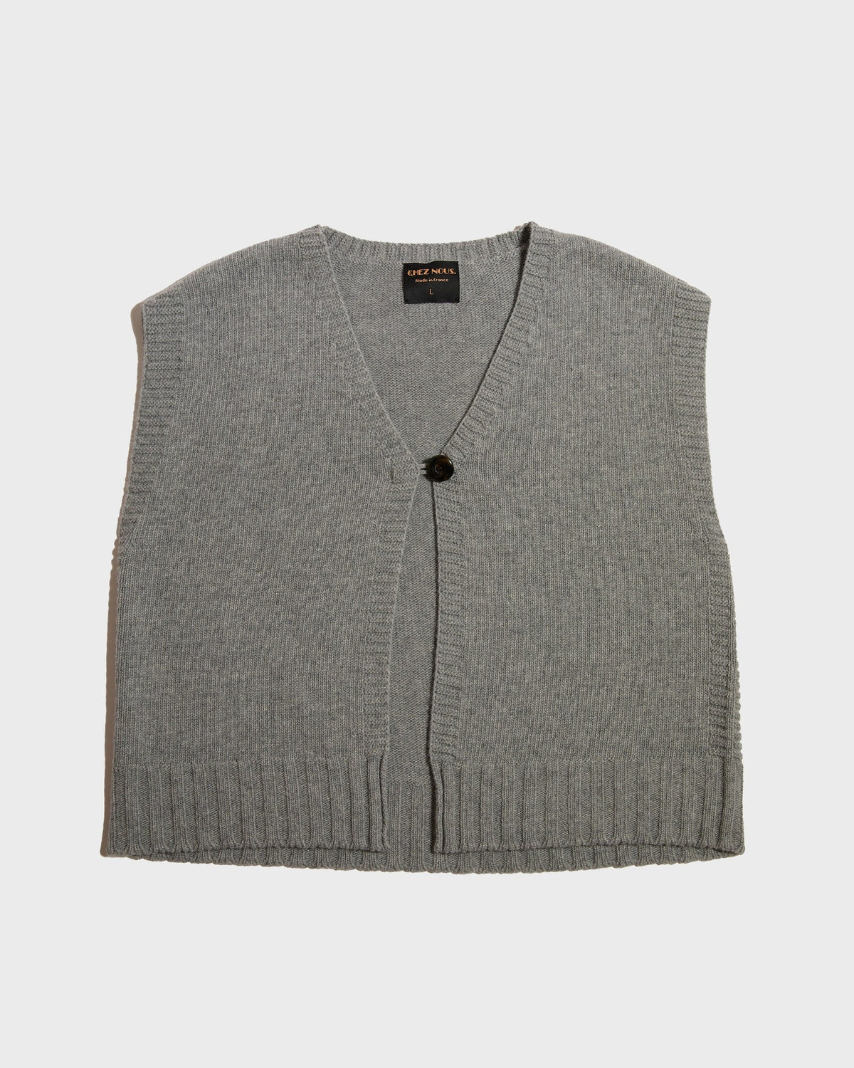 Gilet sans manches UTICA gris en mérinos et baby alpaga, vu de face, CHEZ NOUS