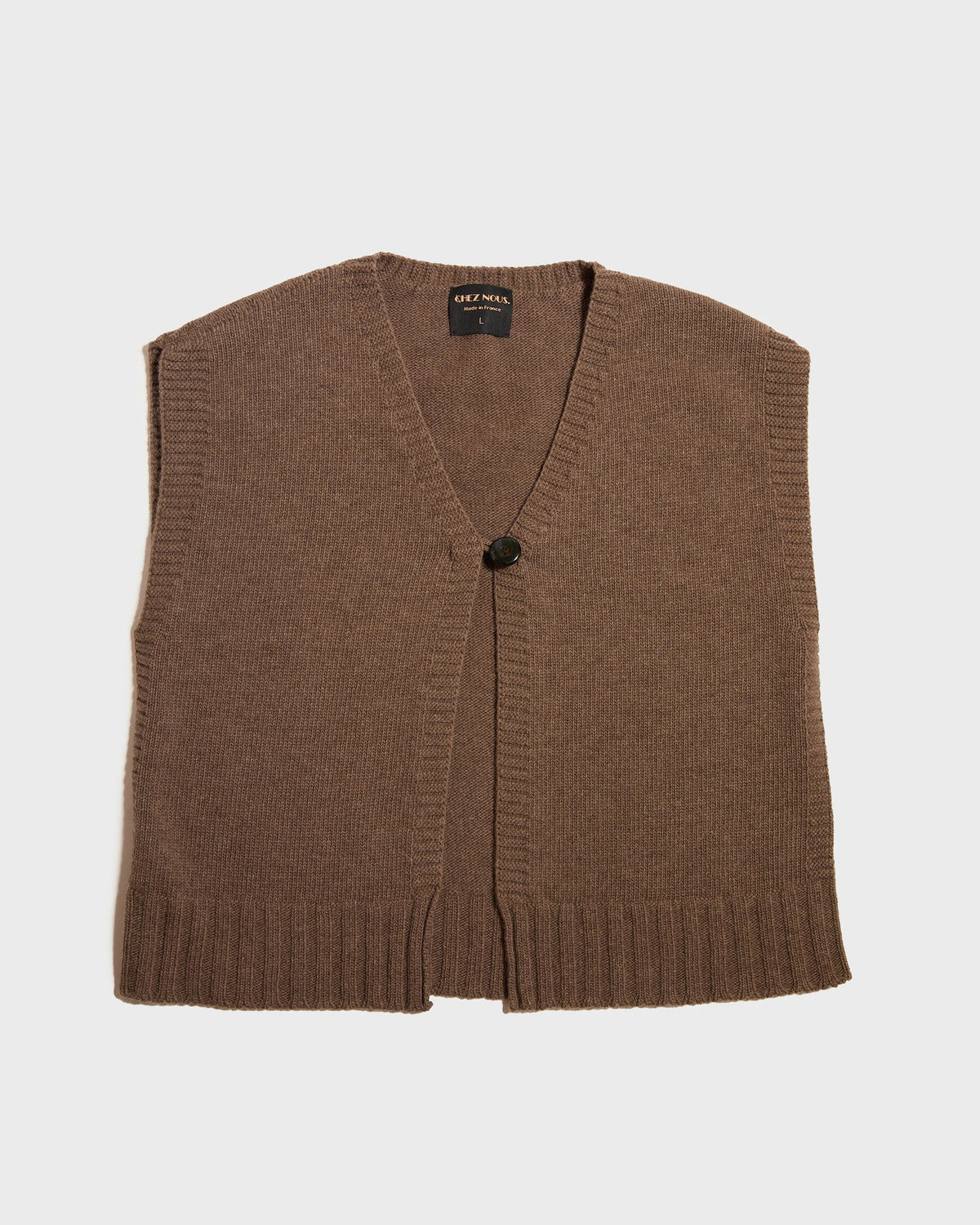 Gilet sans manches UTICA taupe en mérinos et baby alpaga, vu de face, CHEZ NOUS